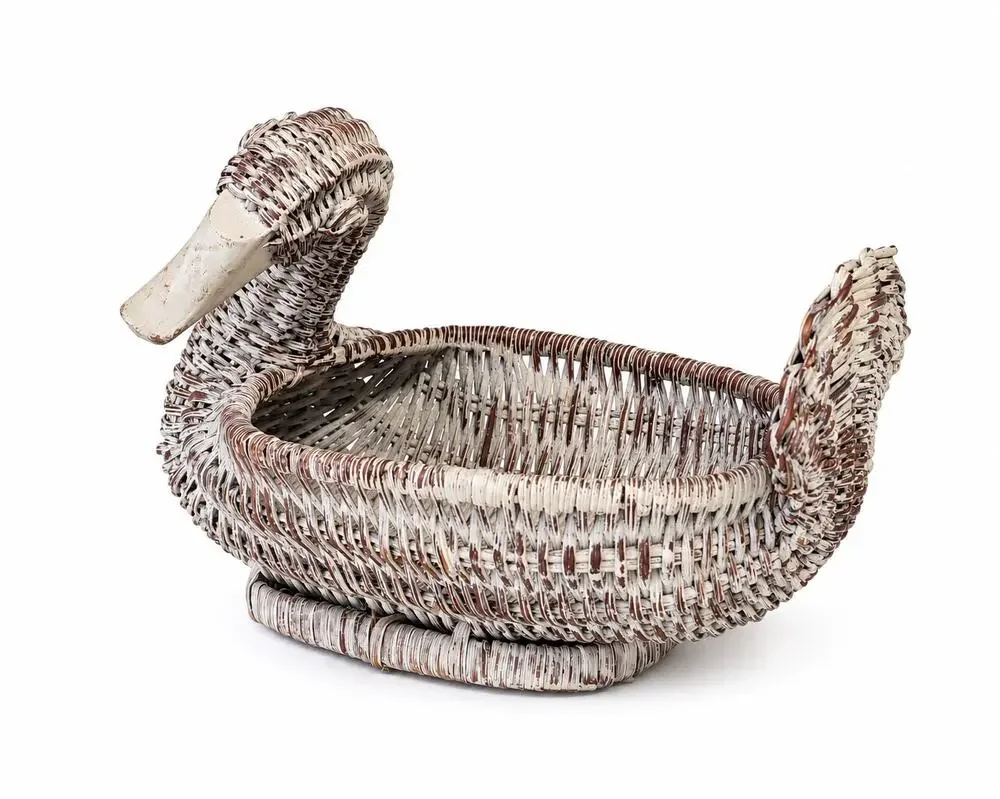 Vintage 1988 Wicker Duck Basket Catch All Cottagecore Country Whimsy Farmhouse